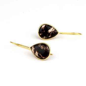 18K Gold Dainty Teardrop Earrings 12x16mm Black Cherry Synthetic Quartz Waterproof Fine Sterling Silver Gift for Anniversary