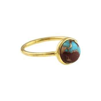 Hot Selling 925 Sterling Silver Unisex Ring 12mm Natural Lava Copper Mohave Turquoise Gemstone Trendy Boho Style for Parties
