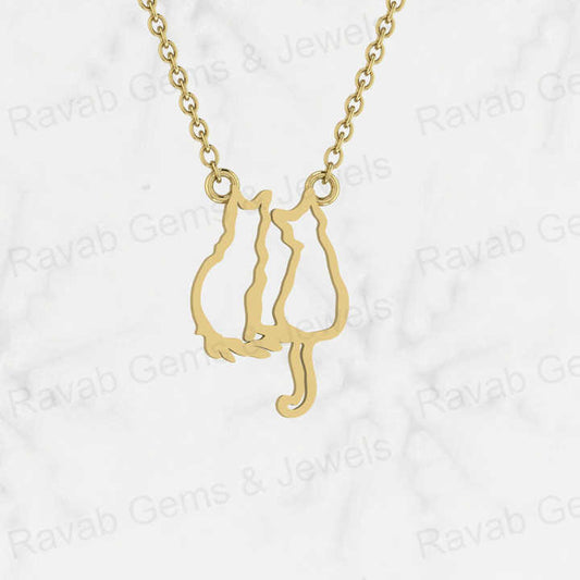 Top Quality Solid 925 Sterling Silver 13x20mm Couple Cat love Memorial Pendant Personalized Animal Lover Necklace Jewelry