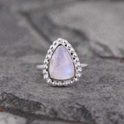Top Quality Natural Rainbow Moonstone Trillion Shape Solid 925 Sterling Silver Ring For Women Handmade Fine Jewelry