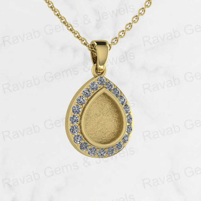 New Arrival 925 Sterling Silver 8x10mm Charm Pendant Semi Mounting Tear Drop Pear Surrounded by CZ for Resin Ashes Work Jewelry