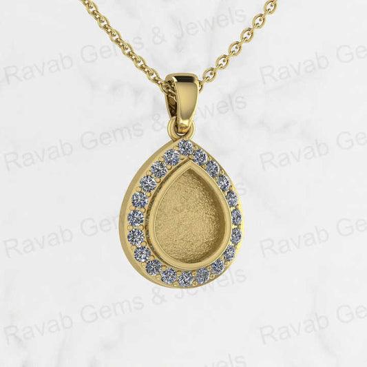 New Arrival 925 Sterling Silver 8x10mm Charm Pendant Semi Mounting Tear Drop Pear Surrounded by CZ for Resin Ashes Work Jewelry