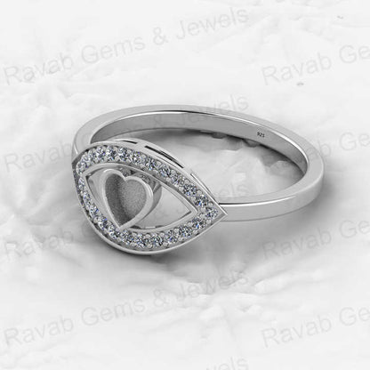 Solid 925 Sterling Silver 4mm Heart Semi Mount Blank Setting Eye in Heart Ring for Breastmilk & Keepsake Resin Ceramic Jewelry