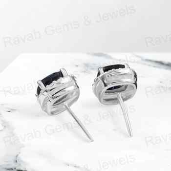 Solid 925 Sterling Silver Dark Blue Sapphire Hydro 10mm Cushion Cut Stud Earrings New Design Handmade Jewelry for Women
