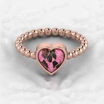 Top Selling 925 Genuine Silver 8x8mm Minimalist Beaded Cocktail Ring Women Heart Black Pink Mohave Copper Weddings Other
