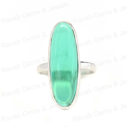 Best Selling Solid 925 Sterling Silver Green Fluorite Hydro 10x30mm Long Oval Bezel Setting Ring for Women Fine Handmade Jewelry