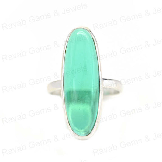 Best Selling Solid 925 Sterling Silver Green Fluorite Hydro 10x30mm Long Oval Bezel Setting Ring for Women Fine Handmade Jewelry