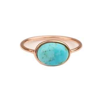 Best Quality 10x14mm Oval Genuine Blue Kingman Arizona Turquoise Sterling Silver Rose Gold Plated Best Selling Women's Ring