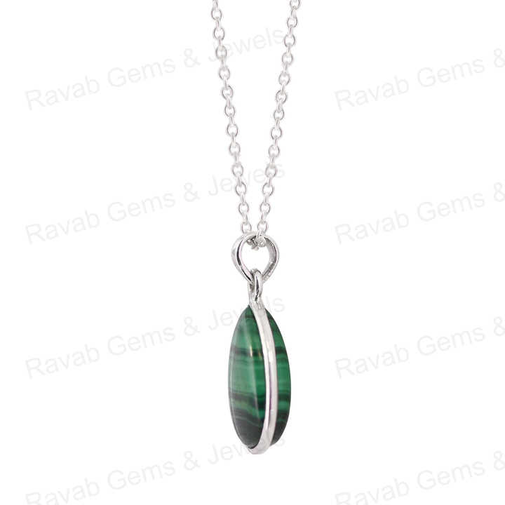 Top Selling 925 Silver Pendant Necklace for Women Handmade 12x16mm Teardrop Natural Malachite Healing Crystal Bezel Fine Jewelry