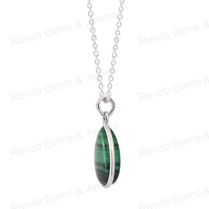 Top Selling 925 Silver Pendant Necklace for Women Handmade 12x16mm Teardrop Natural Malachite Healing Crystal Bezel Fine Jewelry