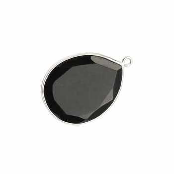 Top Selling 925 Sterling Silver Charm Pendant Connector Necklace 12x16mm Natural Black Onyx Faceted Fine Pendants Charms