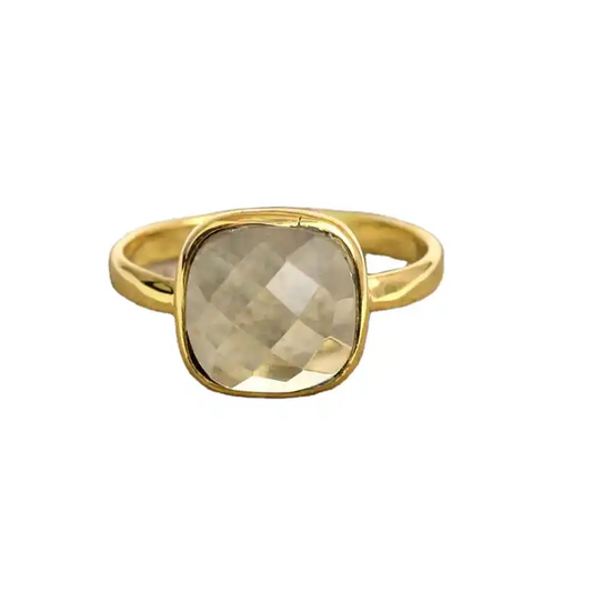 New Arrival 12mm Lemon Quartz Gemstone 925 Sterling Silver Handmade Jewelry High Polish Gold Plated Ring for Women and Women