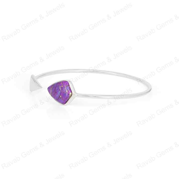 Best Selling Mohave Purple Copper Turquoise 925 Silver Bezel Shield Adjustable Arrow Shape Designer Bangle Fine Native Jewelry