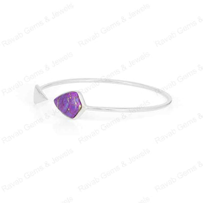 Best Selling Mohave Purple Copper Turquoise 925 Silver Bezel Shield Adjustable Arrow Shape Designer Bangle Fine Native Jewelry