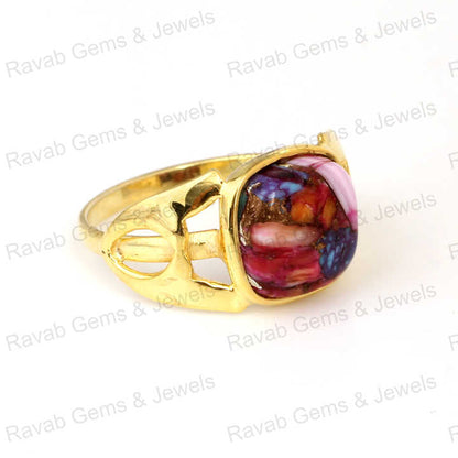Hot Sell Natural Multi Spiny Oyster Turquoise Cushion Shape 12mm Solid 925 Sterling Silver 18k Gold Filled Women Designer Ring