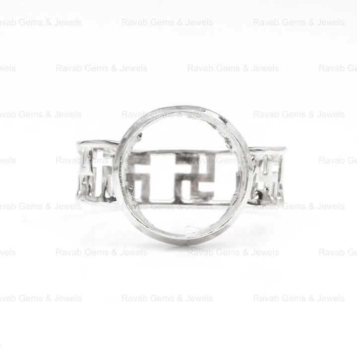 High Quality 925 Solid Silver 10mm Oval Pre Notched Swastik Band Semi Mount Blank Bezel Setting Ring for Stone & Ashes Resin