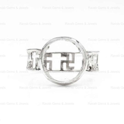 High Quality 925 Solid Silver 10mm Oval Pre Notched Swastik Band Semi Mount Blank Bezel Setting Ring for Stone & Ashes Resin