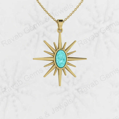 New Arrival Solid 925 Sterling Silver Natural Amazonite 6x10mm Flat Oval Compass Design Bezel Setting Fine Pendant for Women