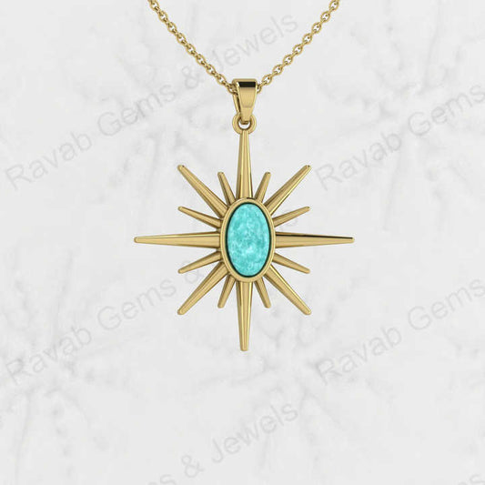New Arrival Solid 925 Sterling Silver Natural Amazonite 6x10mm Flat Oval Compass Design Bezel Setting Fine Pendant for Women