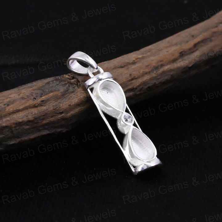 High Quality 925 Silver 6x4mm Pear Sand Timer Hourglass Charm Pendant Setting Resin Ashes DIY Memorial Jewelry Findings Craft