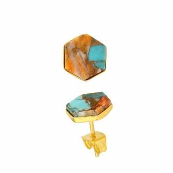 New Design 9mm Mohave Spiny Oyster Copper Turquoise Genuine Silver 18K Gold Plated Dainty Stud Earrings for Women Fine Jewelry