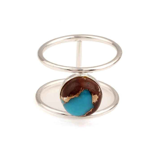 Top Selling 925 Sterling Silver Women's Designer Ring Handmade Lava Copper Turquoise 10mm Gemstone Wedding Party Fine Jewelry
