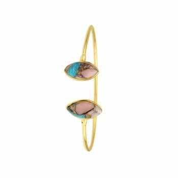 Best Quality Adjustable Cuff Gift Solid 925 Sterling Silver 18K Gold Plated Trendy Natural Pink Opal Fine Chain Link Bracelets