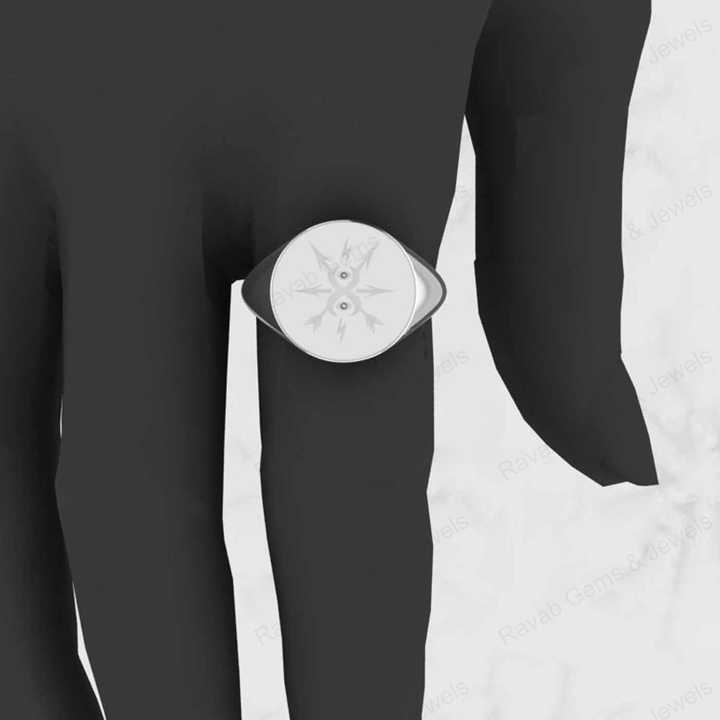 Hot Selling Genuine 925 Sterling Silver North Star Compass Engraved Monogram Signet Men's Ring Customized Personalized Jewelry