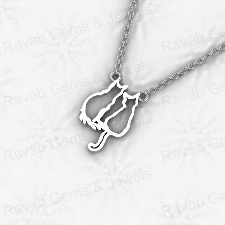 Top Quality Solid 925 Sterling Silver 13x20mm Couple Cat love Memorial Pendant Personalized Animal Lover Necklace Jewelry