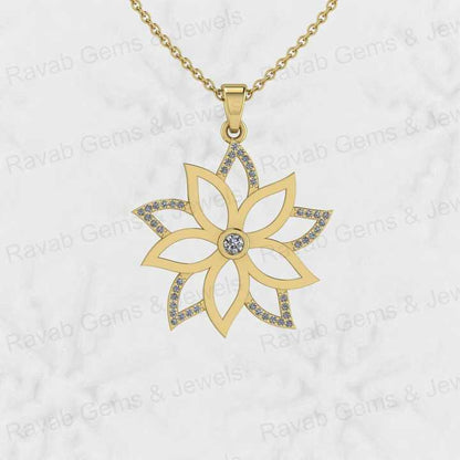 Best Selling 925 Silver 25mm Water Lily Floral June Birth CZ Diamond Pendant Necklace Beautiful Fine Natural Jewelry for Women