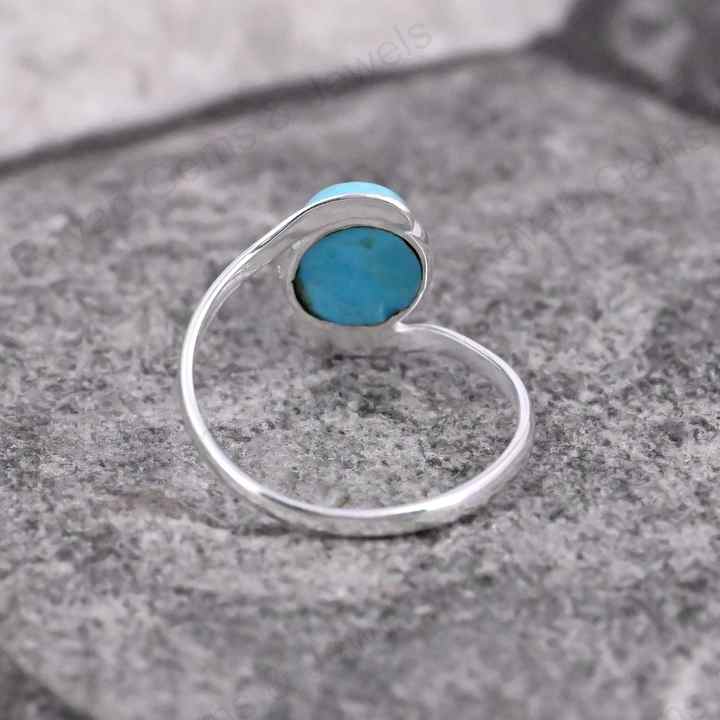 Top Quality Solid 925 Sterling Silver Natural Arizona Turquoise 8x10mm Bezel Setting Ring For Women Fine Handmade Jewelry
