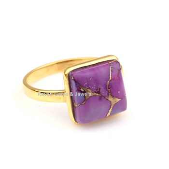 18K Gold Plated Fine Jewelry Magnificent Men's 925 Sterling Silver Ring Natural Purple Copper Turquoise Gemstone Ring Fine