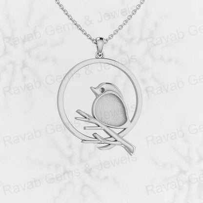 Genuine 925 Silver 25mm Sparrow Sitting Branches Semi Mount Setting Charm Pendant for Resin Ashes Work Necklace Jewelry Findings