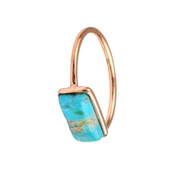 8x16mm Genuine Kingman Blue Arizona Turquoise Ring Fine Sterling Silver With Rose Gold Plating Timepieces Jewelry for Women