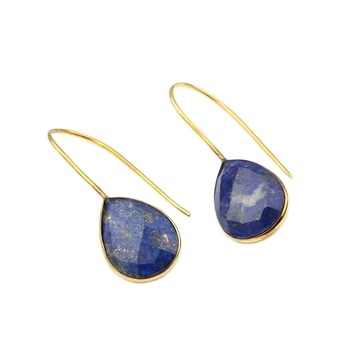 Handmade 925 Sterling Silver Dangle Earrings 18K 14K Gold Plated Natural Lapis Lazuli Stone Fine Trendy Jewelry Women Weddings