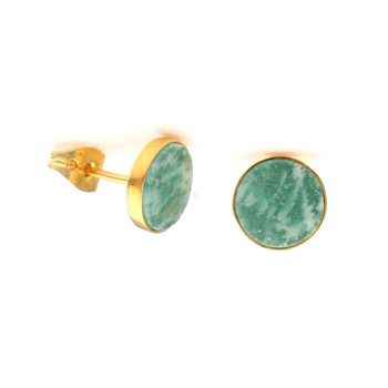 Top Selling 12mm Natural Amazonite Gemstone 18K Gold Plated Sterling Silver Minimalist Stud Earrings for Her Daily Wear Parties