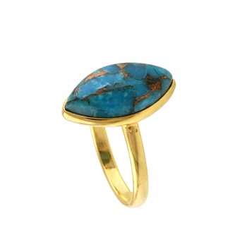 Blue Copper Turquoise Gemstone Marquise Shape Women's Beautiful Natural Organic Ring Solid Sterling 14k Gold Filled Fine Jewelry