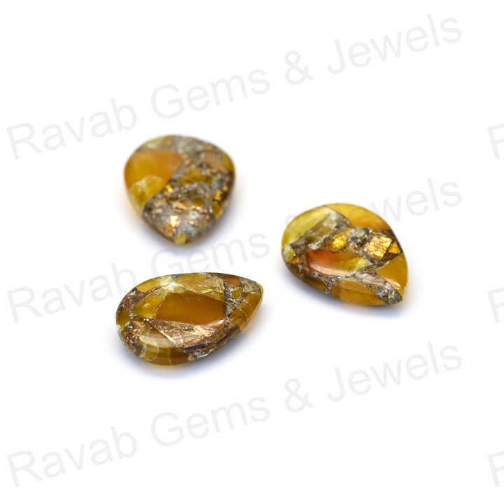 New Arrival 16x22mm Mohave Yellow Citrine Copper Pear Shaped Hand Polish Gemstone for Making Earring Handmade Fine Jewelry