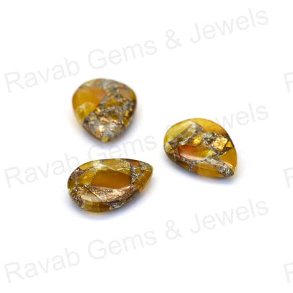 New Arrival 16x22mm Mohave Yellow Citrine Copper Pear Shaped Hand Polish Gemstone for Making Earring Handmade Fine Jewelry