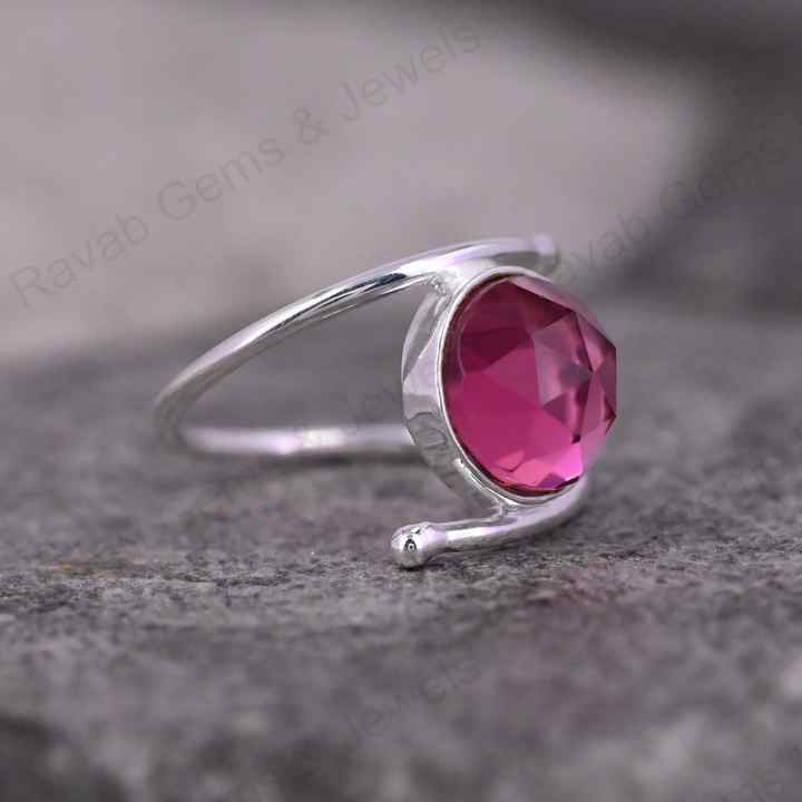 10mm Pink Tourmaline Quartz Rose Cut Bezel Setting Solid 925 Sterling Silver Women Handmade Ring For Women Fine Jewelry