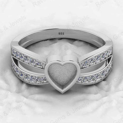 Genuine 925 Sterling Silver Semi Mount Ring Ultimate Heart Blank Bezel Design With Resin Ashes Good Keepsake Cremations Jewelry