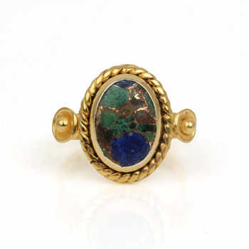 10x14mm Azurite Copper Gemstone Bezel 18k Gold Plated Dainty Bohemian Designer Oval Shape Ring for Women Fine Jewelry
