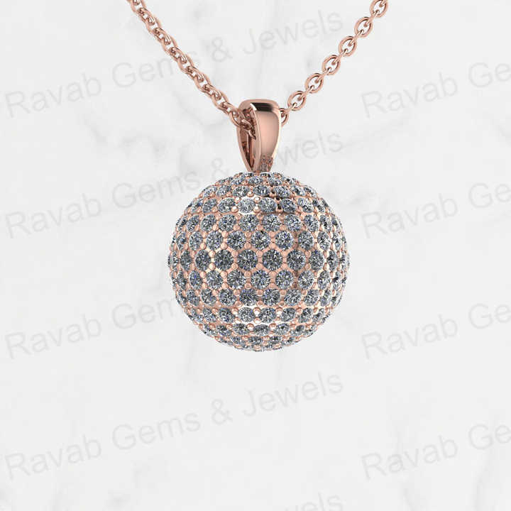 New Arrival Solid 925 Sterling Silver 13mm Ball Round With Micro Pave Zircon Diamond Disco Pendant Necklace Keepsake Jewelry