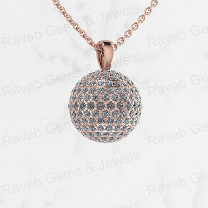 New Arrival Solid 925 Sterling Silver 13mm Ball Round With Micro Pave Zircon Diamond Disco Pendant Necklace Keepsake Jewelry