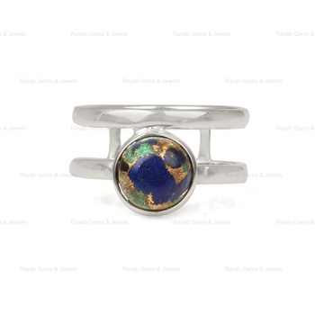 Top Selling 925 Sterling Silver Double Band Ring Mohave Blue Green Azurite Copper Gemstone 8mm Chunky Design for Party Women