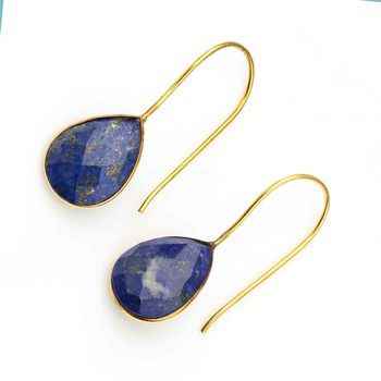 Handmade 925 Sterling Silver Dangle Earrings 18K 14K Gold Plated Natural Lapis Lazuli Stone Fine Trendy Jewelry Women Weddings
