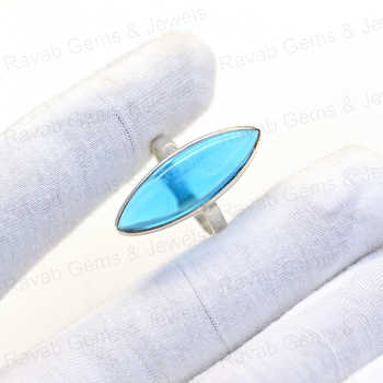 Top Selling 925 Sterling Silver Fine Ring for Women Handmade Blue Topaz Hydro Quartz 10x30mm Marquise Bezel Setting Jewelry