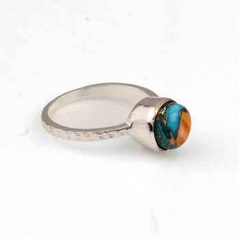 Best Quality Solid 925 Sterling Silver Fine Women's Ring Handmade Natural Oyster Turquoise 8mm Bezel Setting Premium Jewelry