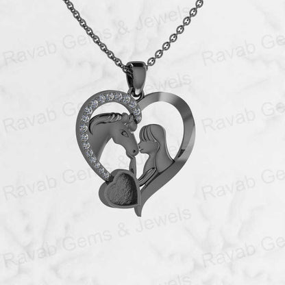 925 Sterling Silver 6mm Little Heart 23x27mm Big Heart Lovely Animal Horse And Girls Pendant Keepsake Jewelry Necklace For Women