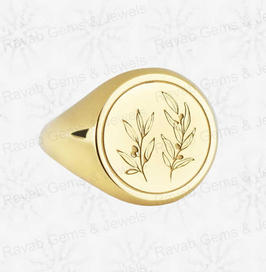 Christmas Sale Solid 925 Sterling Silver Botanical Olive Branch Engraving Signet Ring for Women & Men Fine Handmade Unique Gifts